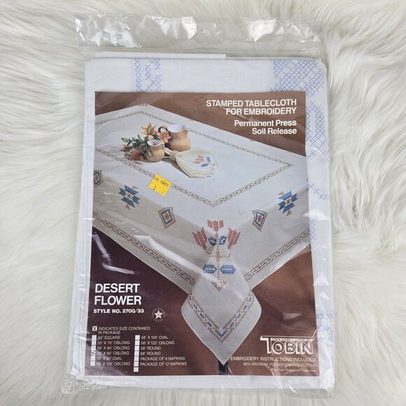 Tobin Desert Flower 2700/33 Stamped Tablecloth For Embroidery Oblong 58"x90" NEW - Picture 1 of 4